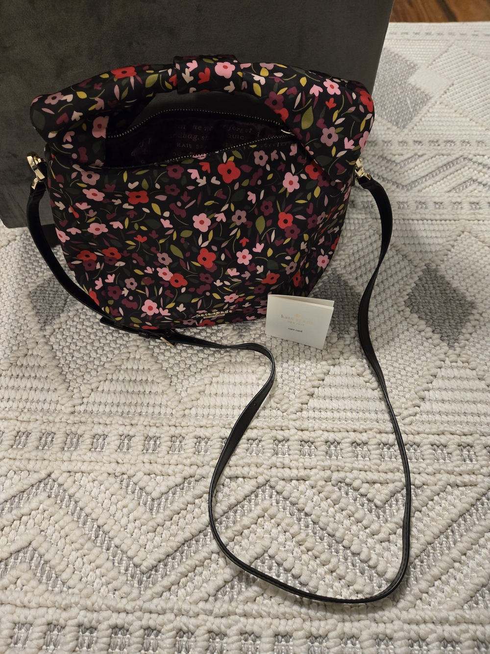 Floral Crossbody Bag in Black with Pink & Red Flowers